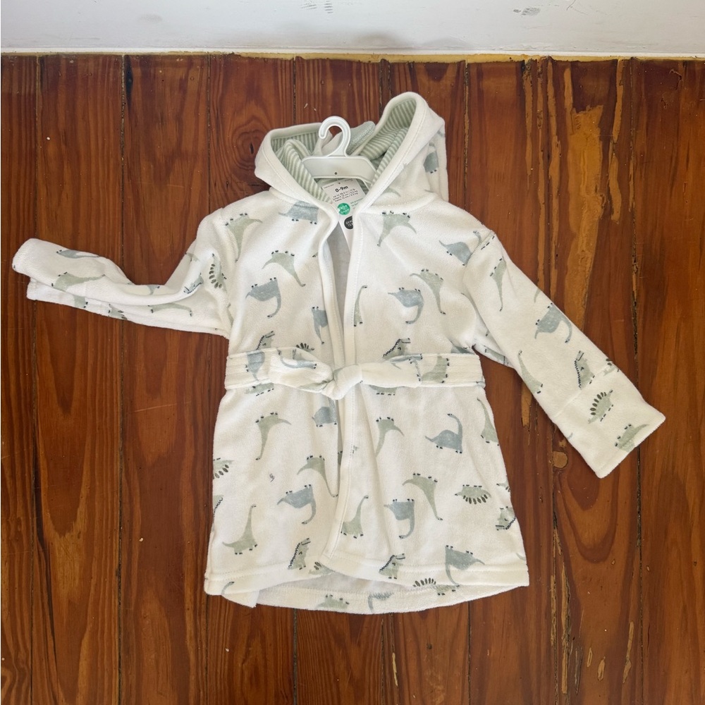 Carter's White and Green Dinosaur Print Kids Robe